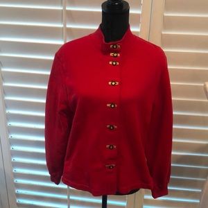 St. John red cotton snd rayon jacket with stylish button design.